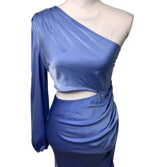 HELLO MOLLY CLASSY GIRL MIDI DRESS BLUE ONE SHOULDER CUT OUT SIZE SMALL NEW - Picture 4 of 9